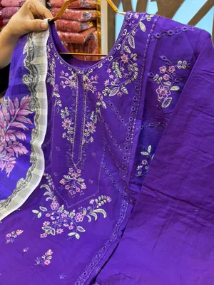 Elegant Swizz Cotton Suit with Panel Embroidery Work