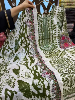 Premium Swizz Cotton Printed Suit with Boring Detail