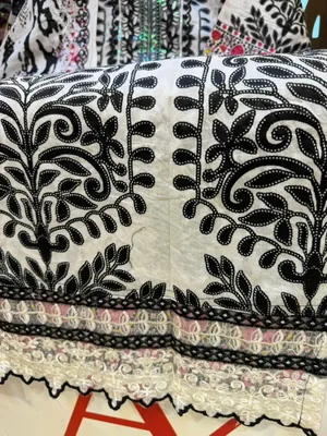 Contemporary Swizz Cotton Suit with Embroidered Finish