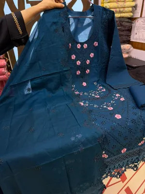 Pakistani Swizz Cotton Printed Suit with Embroidered Cotton Dupatta