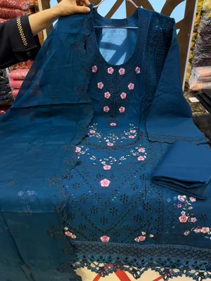 Pakistani Swizz Cotton Printed Suit with Embroidered Cotton Dupatta