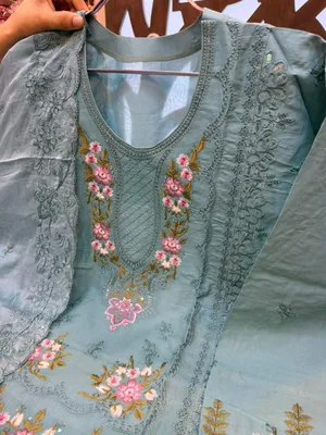 Elegant Swizz Cotton Suit with Panel Embroidery Detail