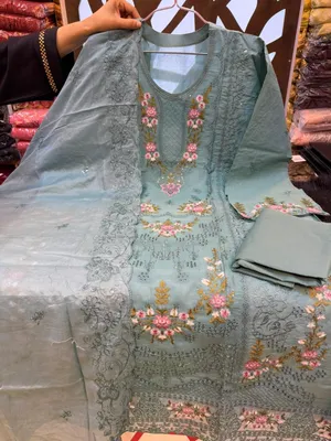 Elegant Swizz Cotton Suit with Panel Embroidery Detail
