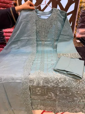 Premium Swizz Cotton Suit with Boring and Embroidery Work