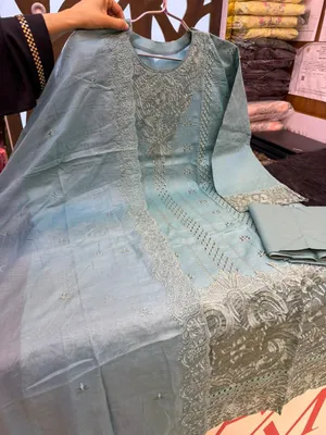 Premium Swizz Cotton Suit with Boring and Embroidery Work