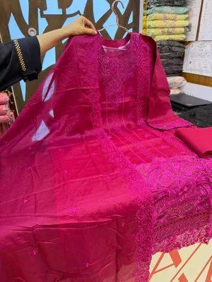 Classic Swizz Cotton Suit with Panel Embroidery Finish