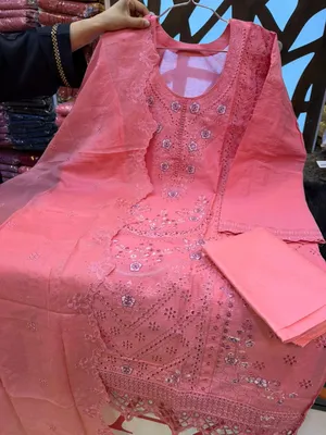 Classic Swizz Cotton Suit with Panel Embroidery Finish