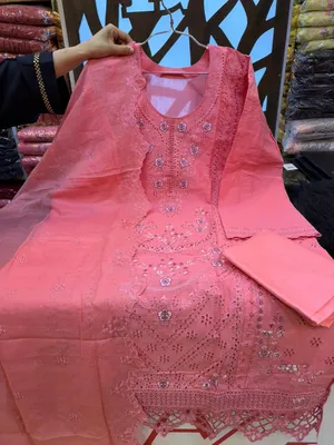 Classic Swizz Cotton Suit with Panel Embroidery Finish