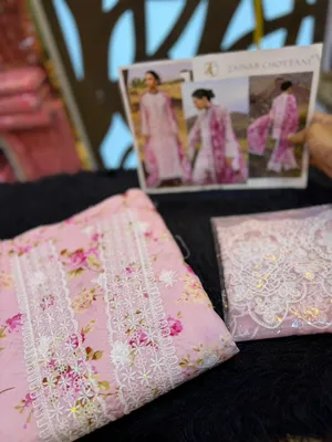 Pakistani Swizz Cotton Printed Suit with Rayon Thread Embroidery