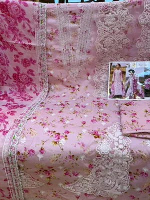 Pakistani Swizz Cotton Printed Suit with Rayon Thread Embroidery