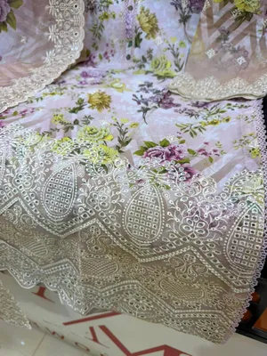 Elegant Swizz Cotton Suit with All Over Embroidered Front