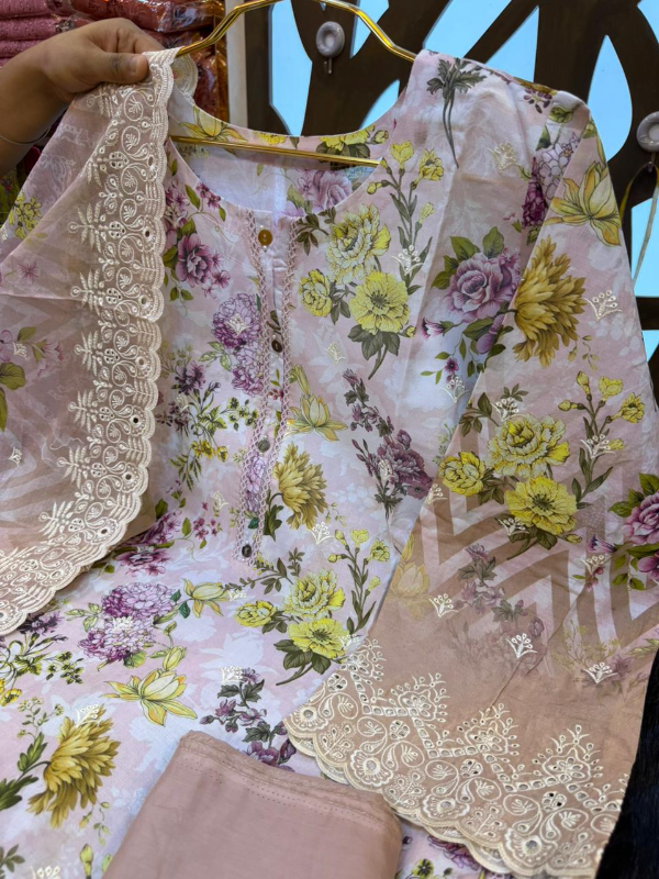 Elegant Swizz Cotton Suit with All Over Embroidered Front