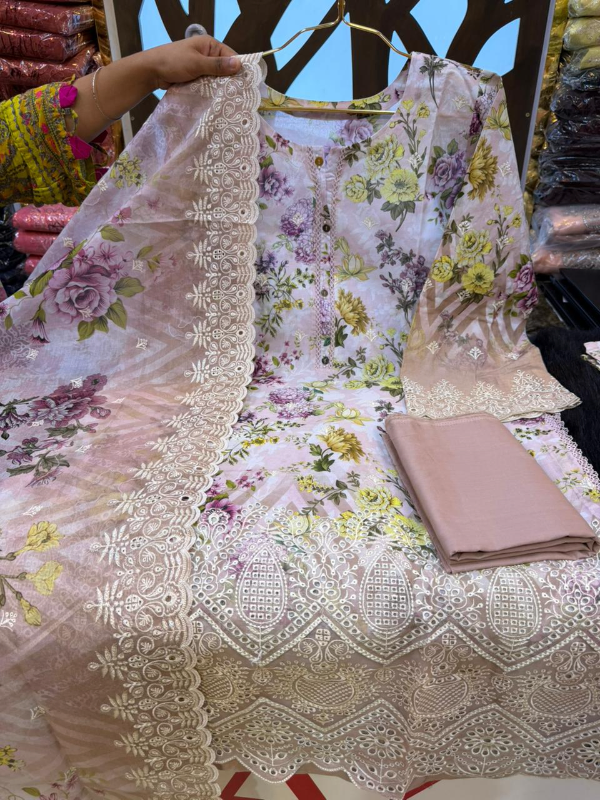 Elegant Swizz Cotton Suit with All Over Embroidered Front