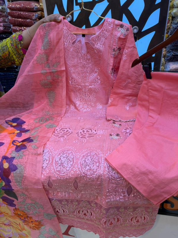 Classic Jacquard Cotton Suit with Embroidered Panel Finish