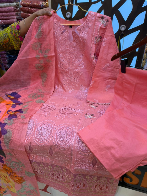 Classic Jacquard Cotton Suit with Embroidered Panel Finish