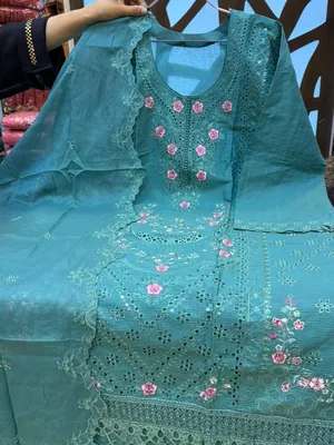 Premium Swizz Cotton Suit with Boring and Embroidery Detail