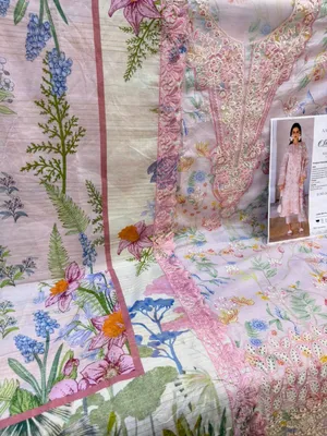 Designer Swizz Cotton Suit with Cotton Embroidered Dupatta