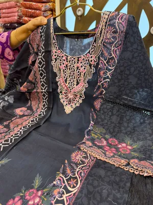 Classic Swizz Cotton Printed Suit with Palazzo Style Bottom