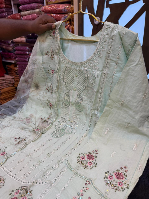 Luxury Step Swizz Cotton Suit with Sequence Embroidery Design