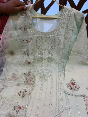 Luxury Step Swizz Cotton Suit with Sequence Embroidery Design