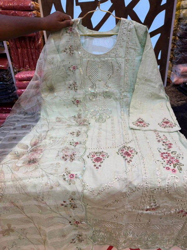 Luxury Step Swizz Cotton Suit with Sequence Embroidery Design