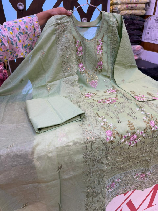 Modern Pakistani Swizz Cotton Suit with Panel Work Design