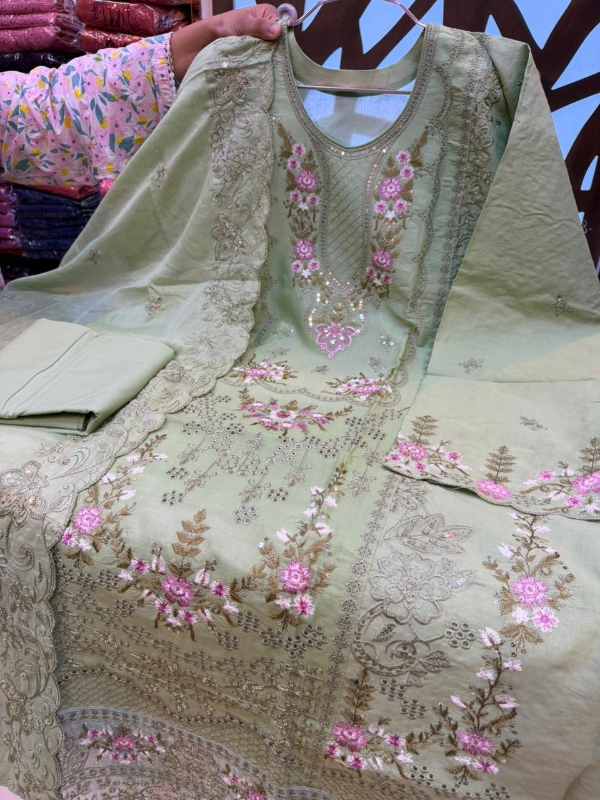 Modern Pakistani Swizz Cotton Suit with Panel Work Design