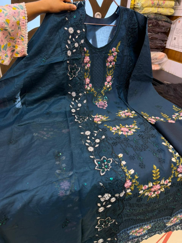 Stylish Swizz Cotton Printed Suit with Embroidered Cotton Dupatta