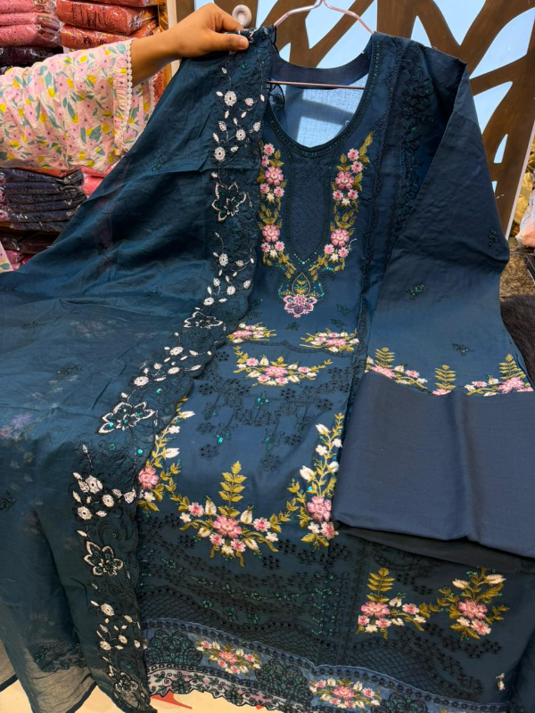 Stylish Swizz Cotton Printed Suit with Embroidered Cotton Dupatta