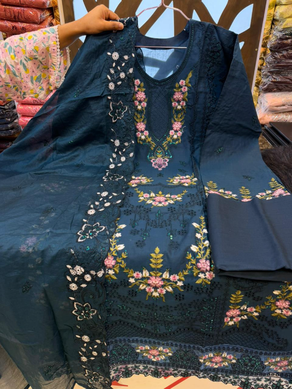 Pakistani Step Cotton Suit with Embroidery and Laser Cut Work