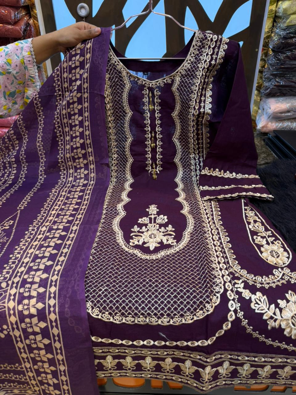 Slub Cotton Swizz Lawn Suit with Embroidery and Lace Detailing