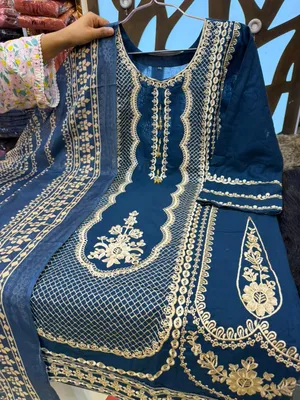 Slub Cotton Swizz Lawn Suit with Embroidery and Lace Detailing