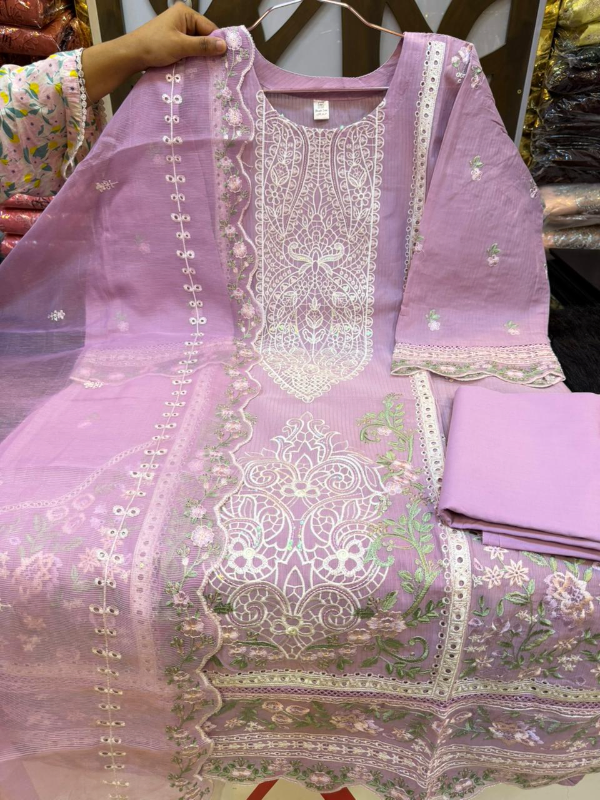 Pakistani Step Cotton Suit with Embroidery and Laser Cut Detail