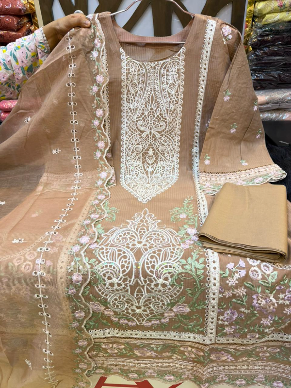 Pakistani Step Cotton Suit with Embroidery and Laser Cut Detail
