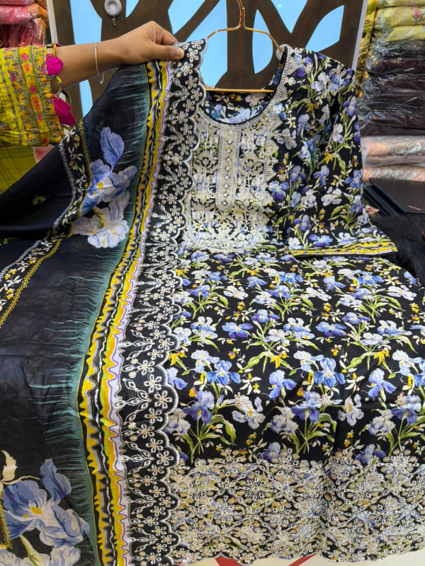 Designer Swizz Cotton Suit with Boring and Sequence Finish