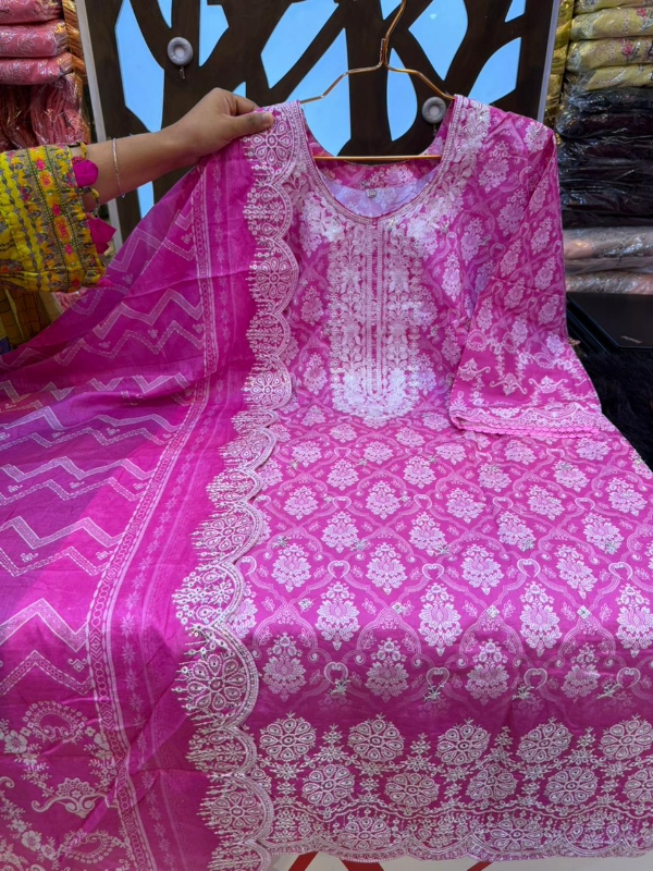 Chic Swizz Cotton Printed Suit with Crafted Embroidery Finish