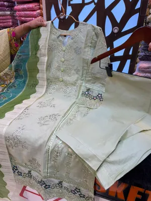 Luxe Jacquard Cotton Suit with Intricate Embroidery Detailing