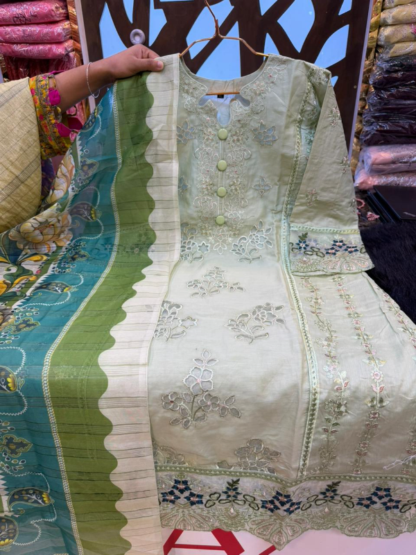 Luxe Jacquard Cotton Suit with Intricate Embroidery Detailing