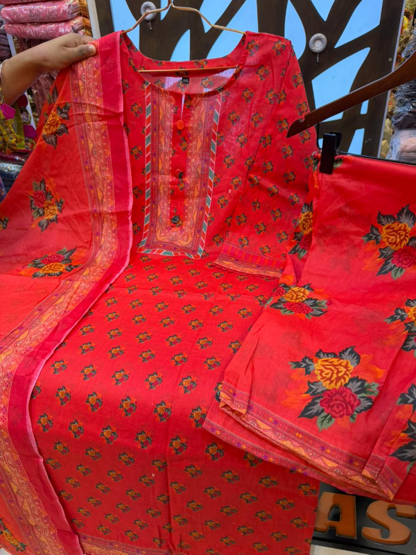 Luxe Swizz Cotton Suit with Embroidered Panel Accents