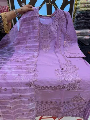 Classic Swizz Lawn Suit with Panel Detailing and Sequence Work