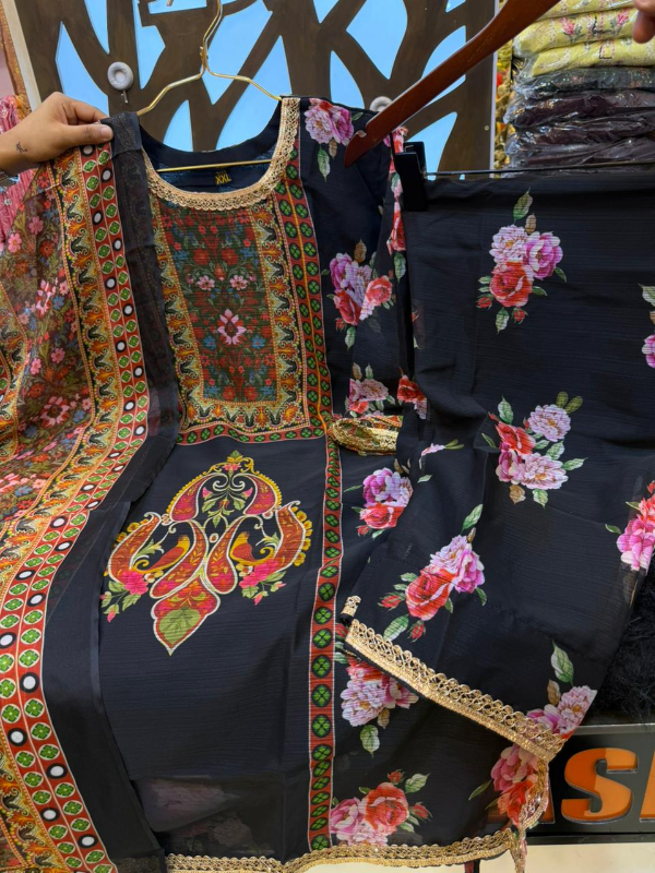 Elegant Swizz Cotton Suit with Panel Embroidery Design