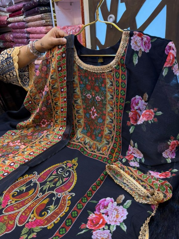 Elegant Swizz Cotton Suit with Panel Embroidery Design