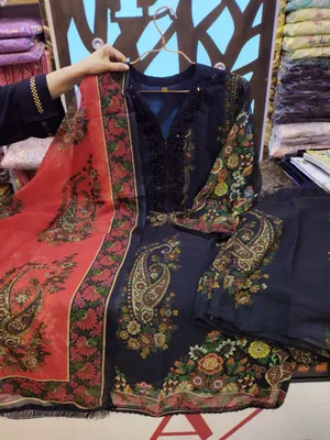 Stylish Georgette Palazzo Suit with Panel and Lace Work