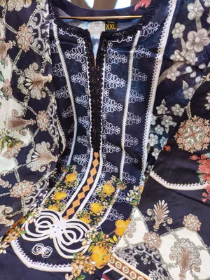 Designer Swizz Cotton Palazzo Suit with Neck Panel Work