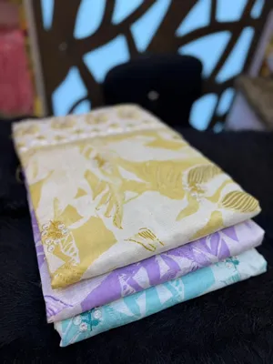 Printed Swizz Cotton Suit with Panel Embroidery and Sequence Work