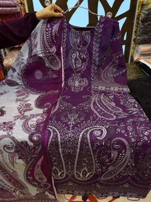 Printed Swizz Cotton Suit with Panel Embroidery and Sequence Work
