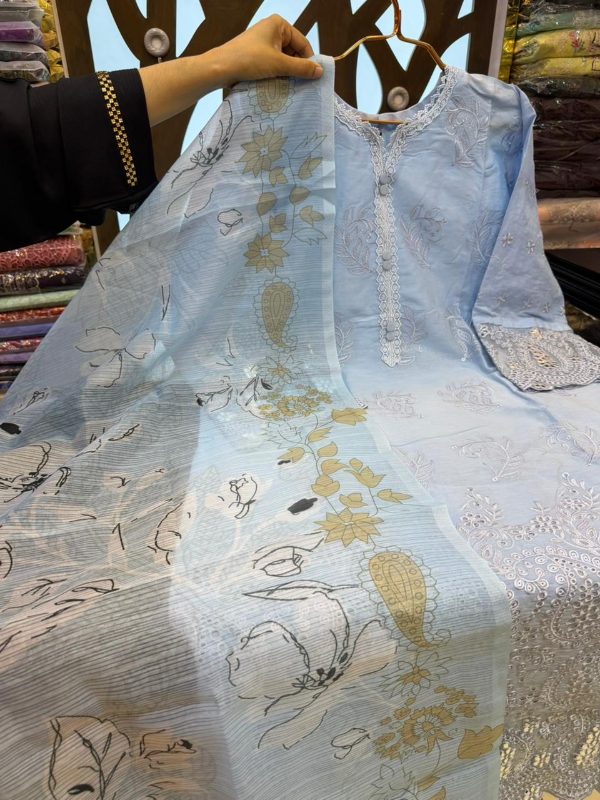 Stylish Jacquard Cotton Suit with Printed Quata Dupatta