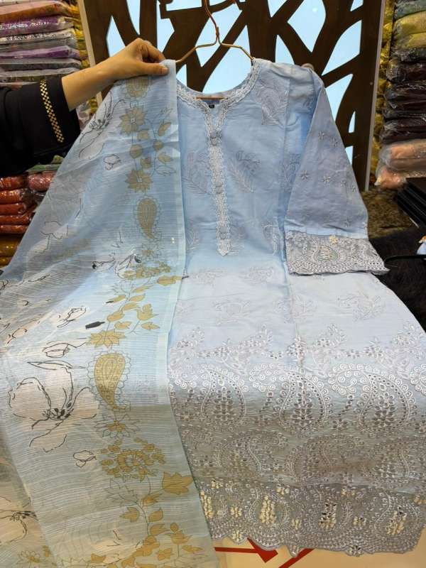 Stylish Jacquard Cotton Suit with Printed Quata Dupatta