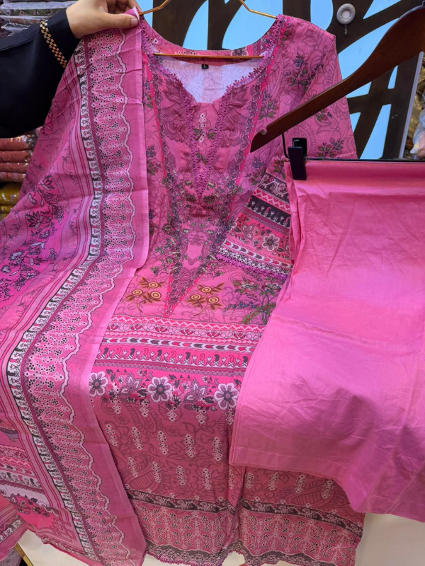 Printed Swizz Cotton Palazzo Suit with Embroidered Panels