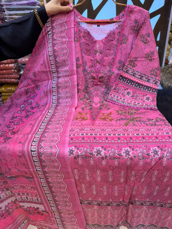 Printed Swizz Cotton Palazzo Suit with Embroidered Panels